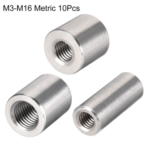 10Pcs M3-M16 304 Stainless Steel Round Coupling Connector Nuts Threaded Insert - Picture 1 of 10