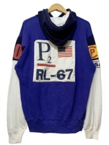 Used Polo Ralph Lauren M P2 RL-67 Pullover Hoodie Blue/White/Navy image 2