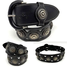 Vintage 80s Avignon 981 Black Leather Silver-tone Concho Waist Belt S 24-26"