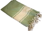 Turkish Cotton Bath Towel Green w Off White Stripes and Tassels 66" x 38" New