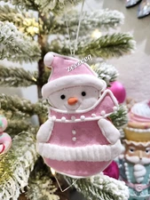Christmas Gingerbread Cookie Snowman Pastel Pink Ornament Tree Decor