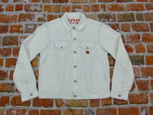 Replay Blue Brand Jeans Casual Giacca Scrittura Bianca Vintage Gr XL Tip Top - Bild 4 von 12