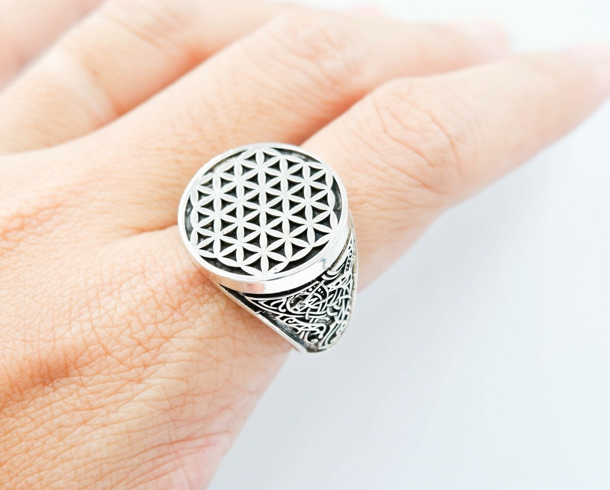 925 Sterling Silver Flower Of Life Ring Collection for Mens