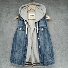 Garage Denim Sleeveless Vest With 2 Layer Hoodie Combo Juniors Size S
