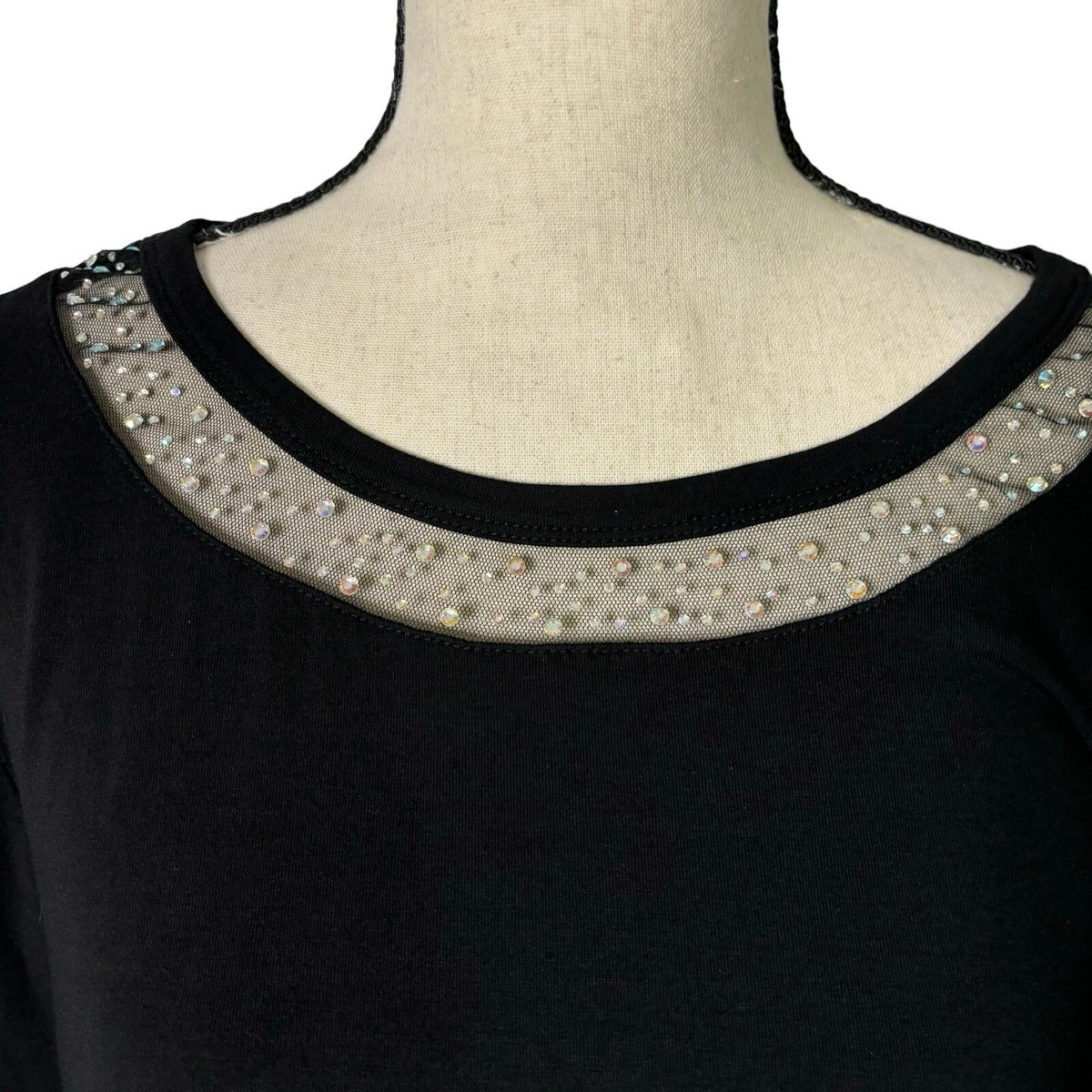 Catalog Favorites Blouse Womens XL Black Rhinestone Accents