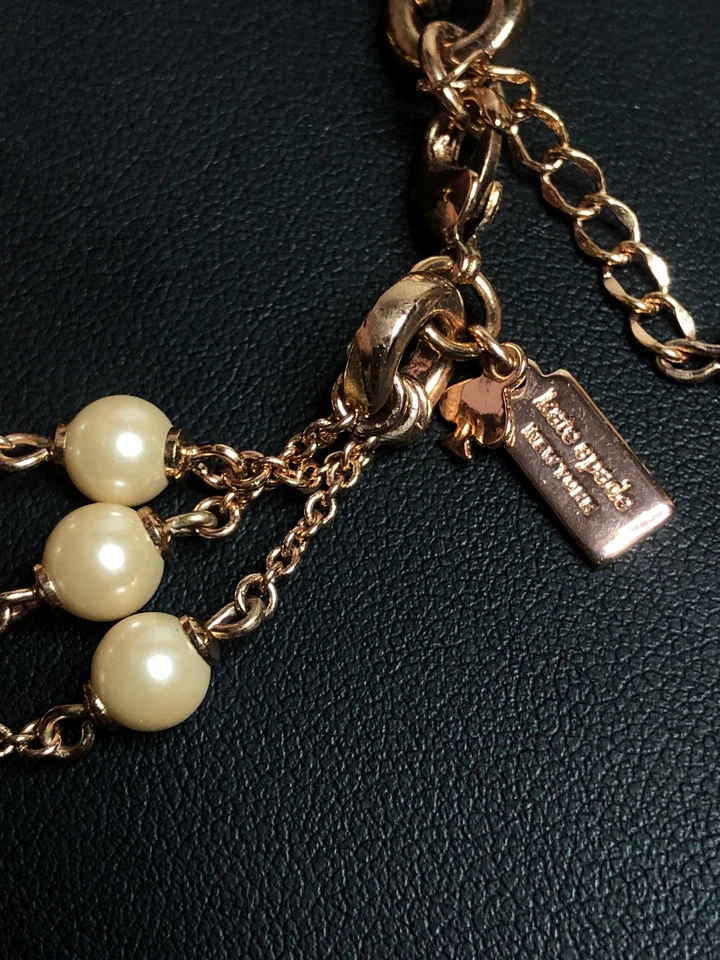 5128 Brazalete Kate Spade Imitación Perlas de Sabiduría Estrás Tono Rosa 3 Cadenas 7-8" Foto 2 de 3