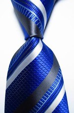 New Classic Striped Blue Gray White JACQUARD WOVEN Silk Men's Tie Necktie