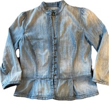 73 Ralph Lauren VTG Denim Jean Button Up Riding Jacket Cottage Military Blazer 8