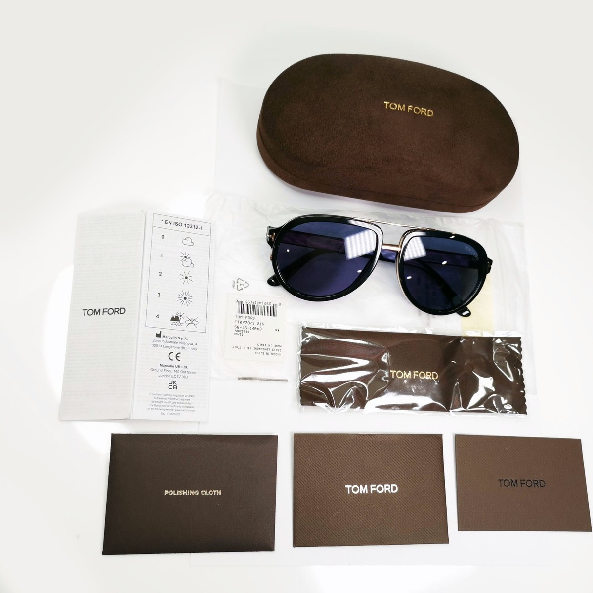 Tom Ford Sunglasses Geoffrey Black Blue Gold Pilot Designer FT0779 