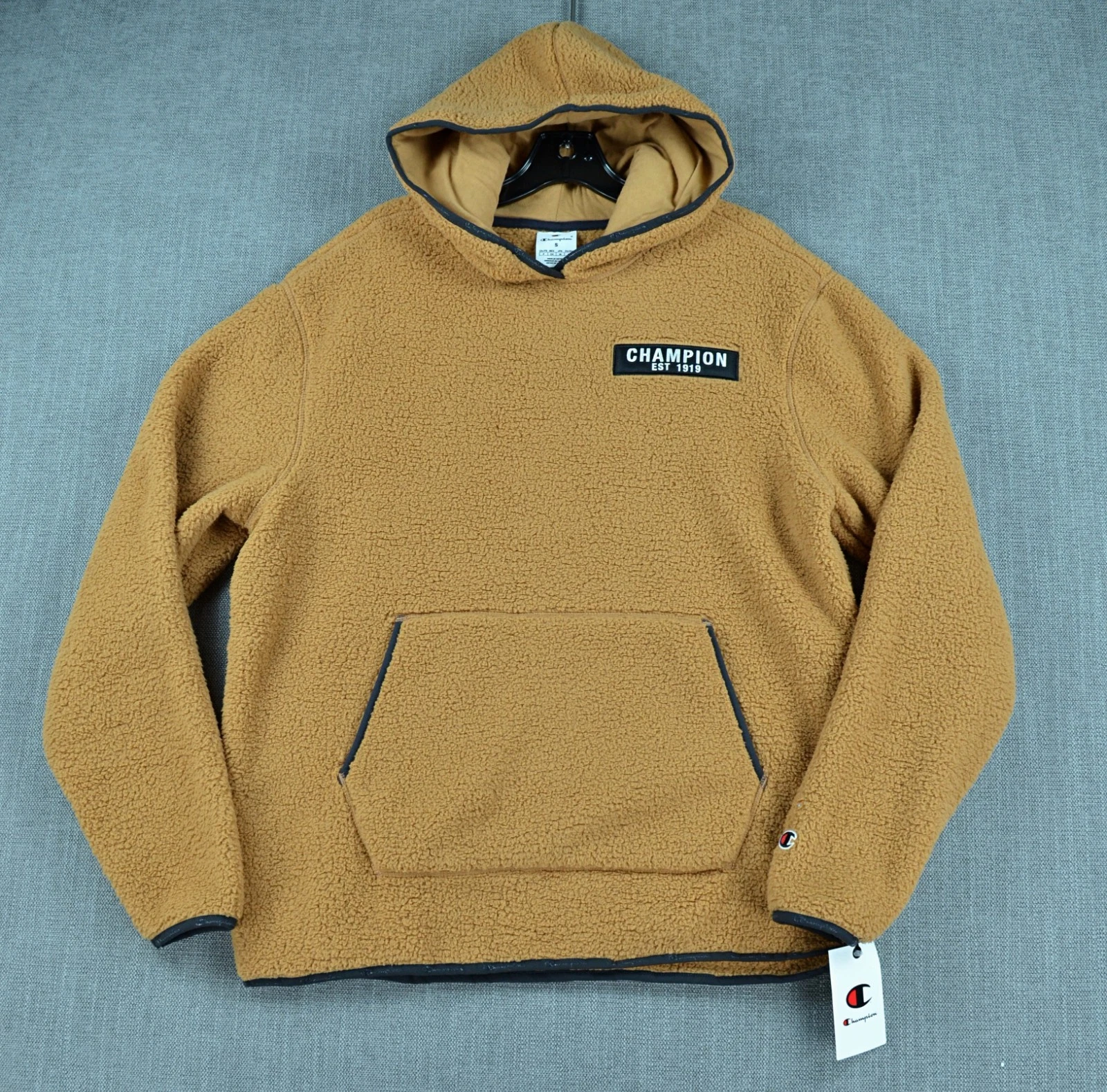 Champion Shearling Hoodie Men's S Brown Hooded Sweatshirt Pullover Sherpa NWT