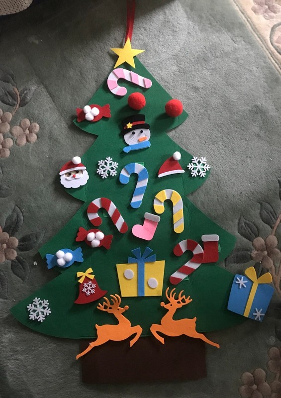A 3-Foot Green Felt Christmas Tree with Hook & Loop Felt Ornaments