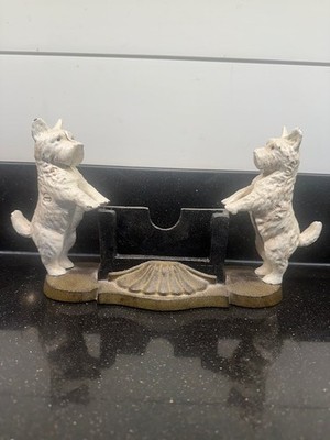 White Scottish Terriers Scotty Scottie Dog Cast Iron Menu/Card Holder, 13  Long
