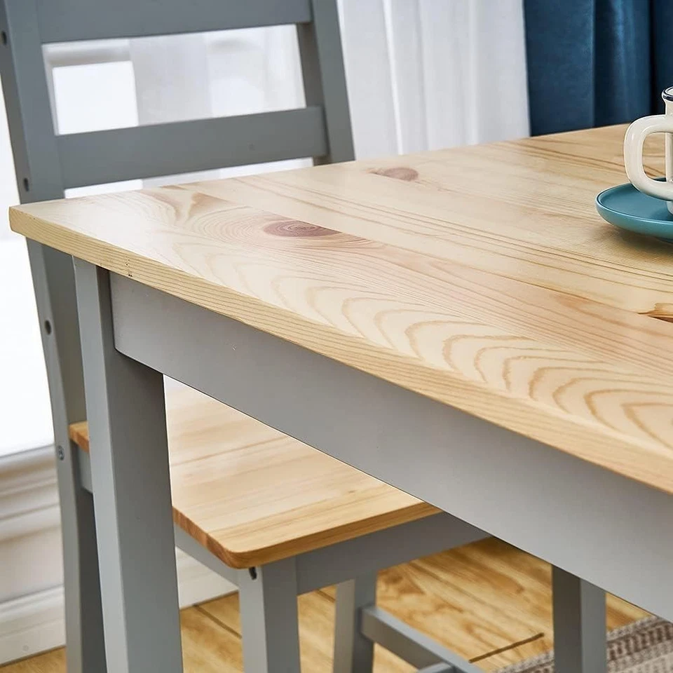 Grey Wooden Dining Table & 2 Chairs - Compact Kitchen Dining Set, 75x75x73cm - Image 3 of 4