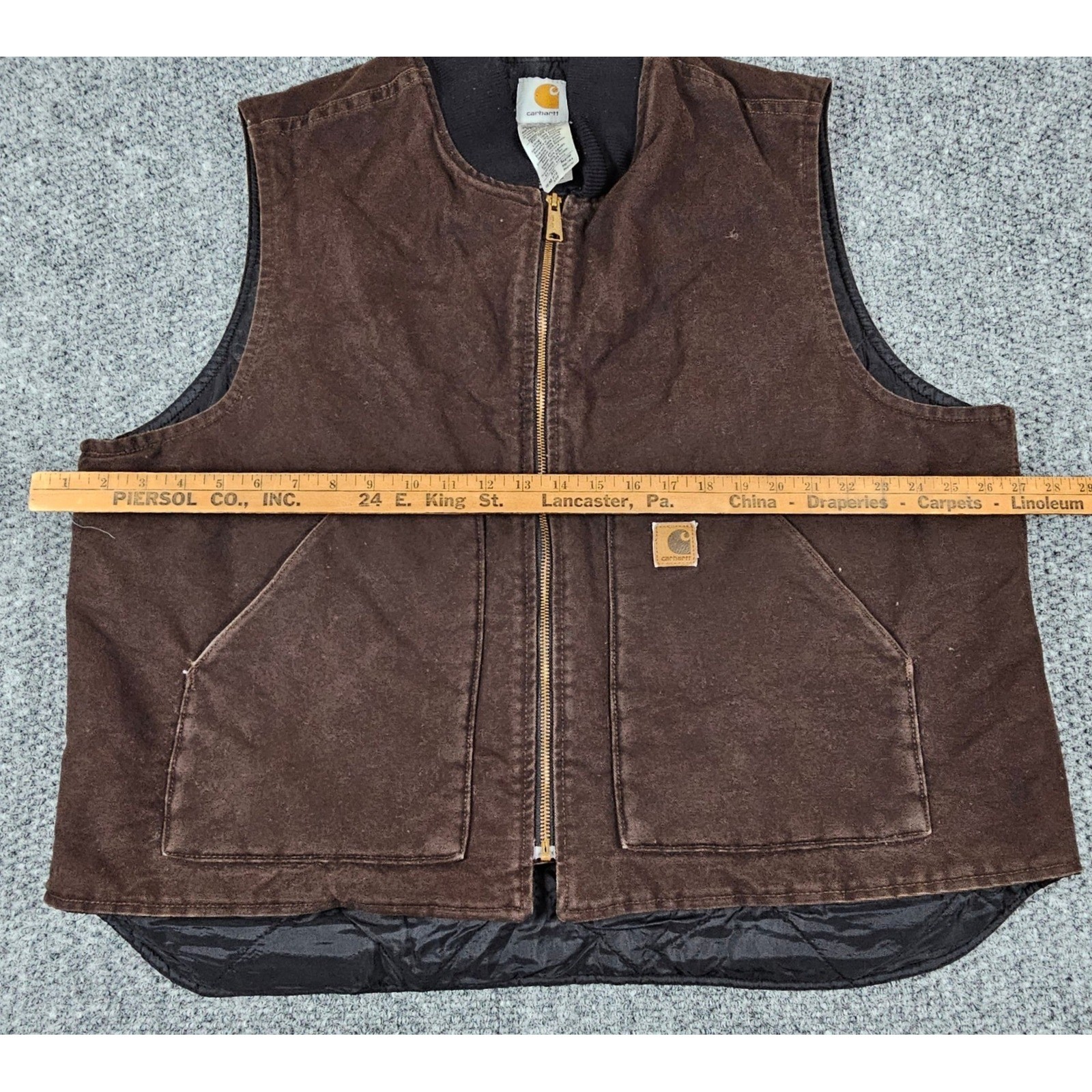Vtg Carhartt Vest Men's Sz L V02 DKB Duck Canvas Quilted Sandstone Dark Brown thumbnail 5
