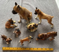 Vintage Lot of 8 Ceramic Boxer Dog Figurines Porcelain Lefton Japan Unmarked