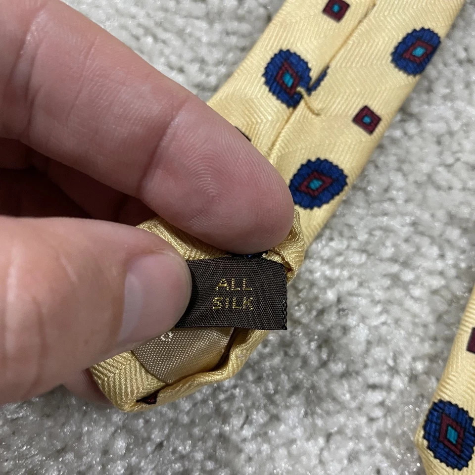 Gravata geométrica vintage Tom James gravata dourada seda EUA clássica negócios escritório trabalho - Imagem 2 de 4