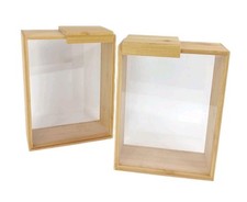 Set Of 2 Bamboo Sliding Lid Clear Cereal/Rice Storage Box Dispenser Containers