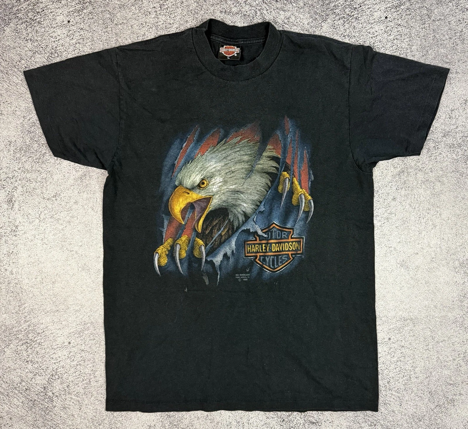 Vtg Harley Davidson T-shirt large 3d Emblem screaming Eagle 1990 stitch made USA