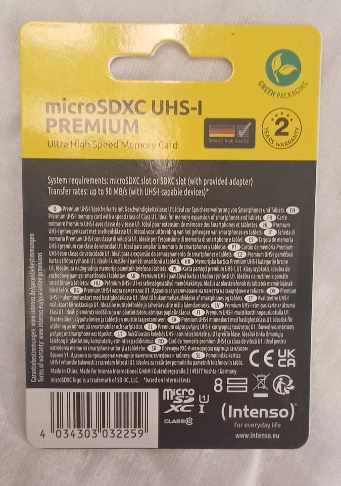 128gb Phone memory card INTENSO MicroSDXC UHS-I Premium (Fast) *SEALED* NEW - Image 3 of 3