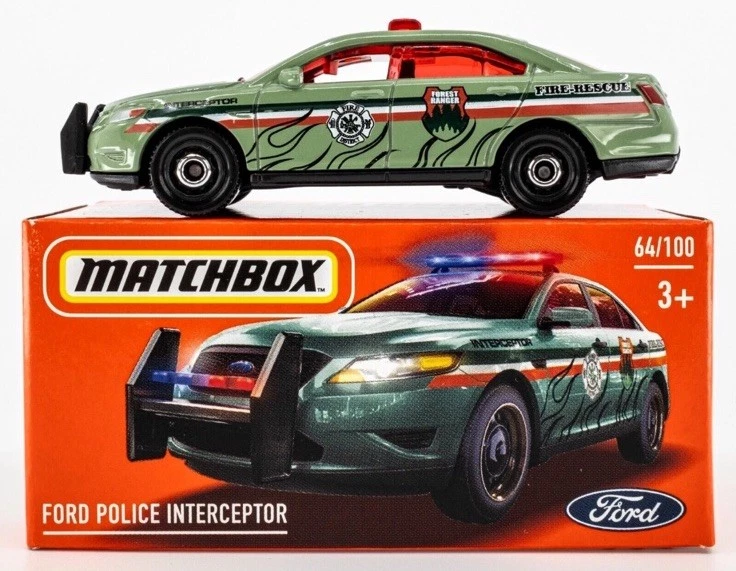 2024 Matchbox Power Grabs #64 Ford Police Interceptor Green Forest Ranger Car - Image 4 of 4