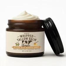 Whipped Tallow Honey Balm, Beef Tallow for Skin Face, 100% Organic Grass-Fed Bee