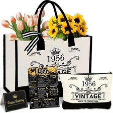 70th Birthday Gifts for Women–Vintage 1956 Canvas Tote Bag Set, 70th Birth