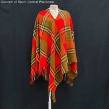 70s Vintage Red Tartan Plaid Western Fringe Convertible Picnic Blanket Poncho