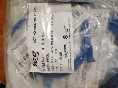 Lot of (16)Patch Cord CAT 5e Molded Boot 7 FT Blue ICC ICPCSJ07BL