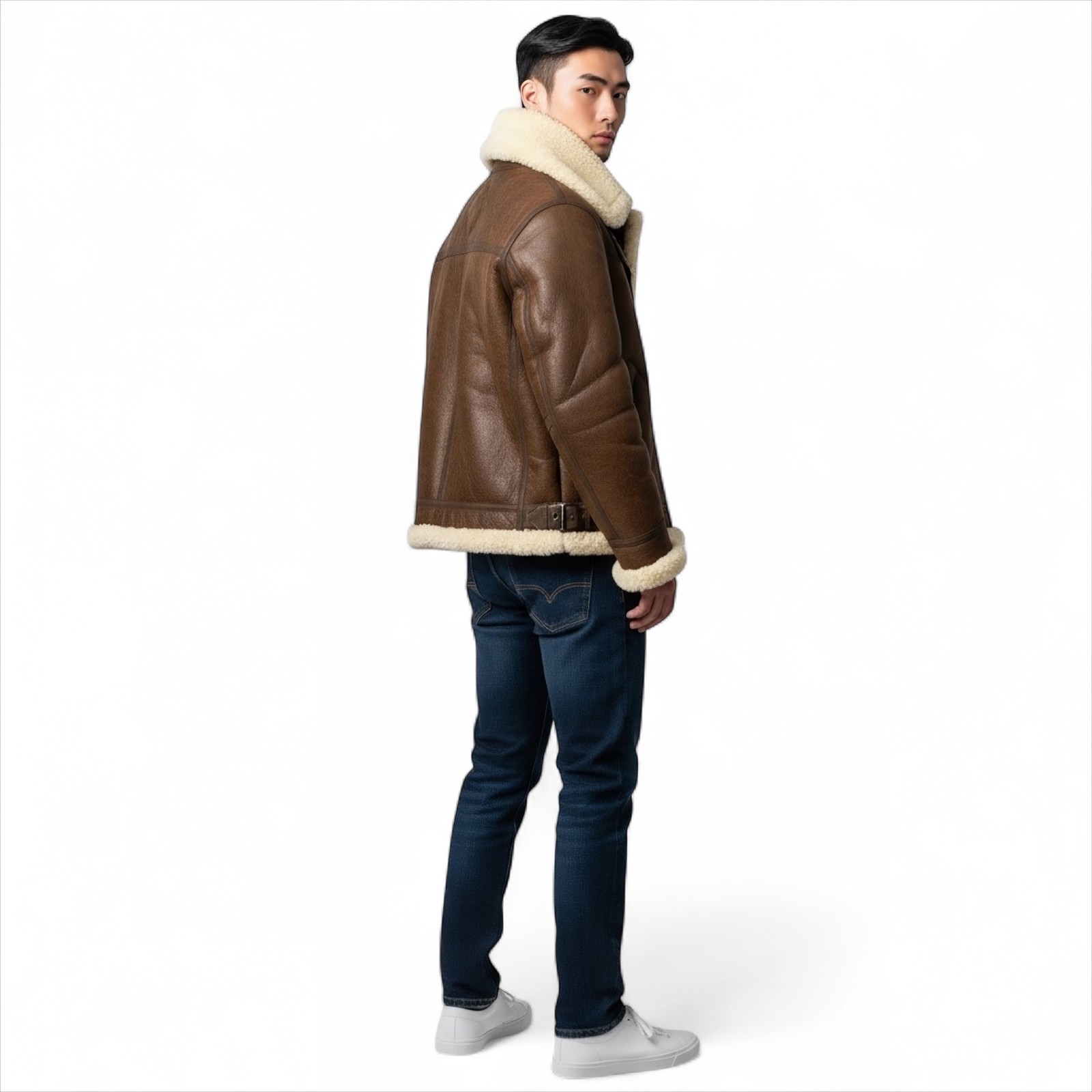 UGG AUDEN SHEARLING AVIATOR CHESTNUT JACKET OUTERWEAR FLYING MEN'S SIZE M NEW image 2