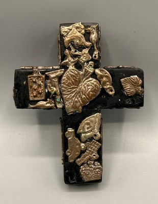 Handmade Mexican Folk Art Milagros Cross Religious Charm Prayer Wall Decor