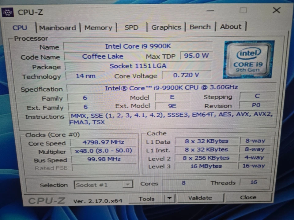 Intel Core  i9-9900K  -  3.6GHz Octo Core (SRG19) Processor - Image 2 of 4