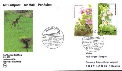 Lufthansa First Flight Nairobi - Mauritius 15.4.1991 LH588