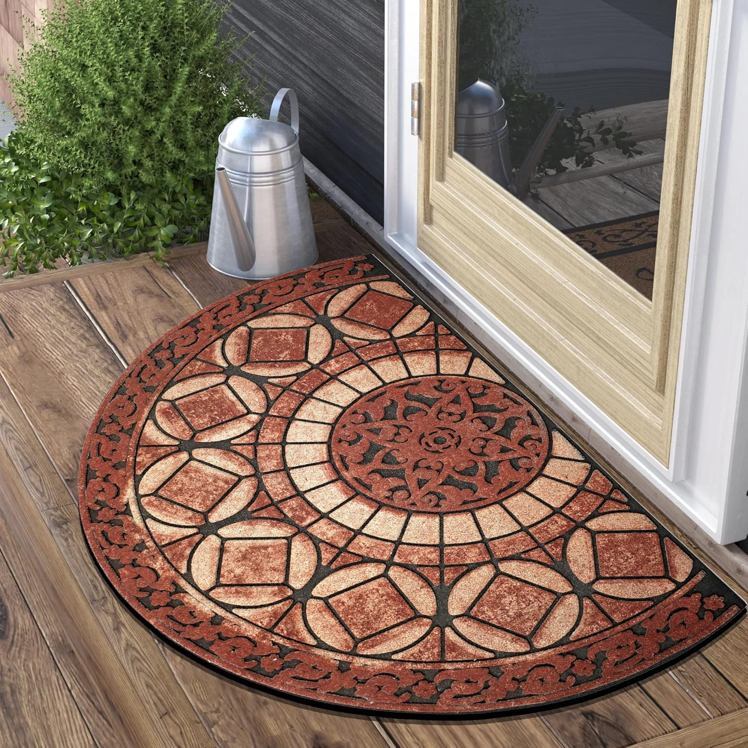 Front Door Mat Outdoor Entrance, Heavy Duty Doormat Half Circle Rug for Outsi...