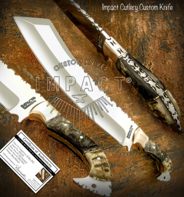 Highland Ram Horn Custom Clip-Point Full Tang Bowie 14.35  by Impact Cutlery, D2