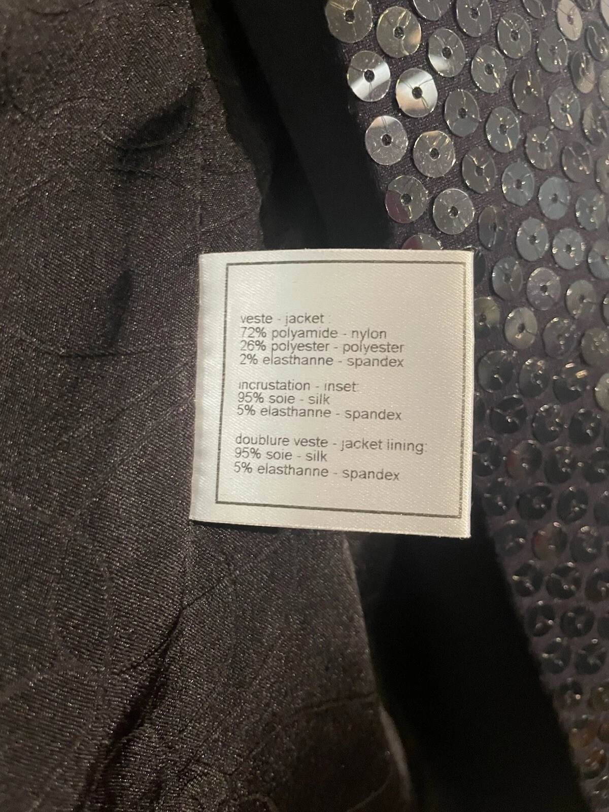 Giacca CHANEL 03C nera con paillettes e glitter taglia 42 Karl Lagerfeld