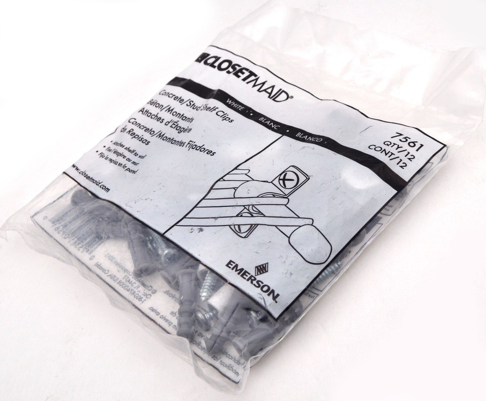CLOSETMAID Concrete/Stud Wall/Shelf CLIPS Selections PLASTIC/METAL 7546