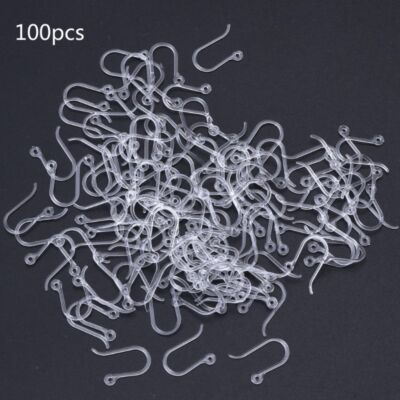 100Pcs Clear Non-Allergenic Plastic Ear Wire Hooks Earring Findings DIY Jewelry