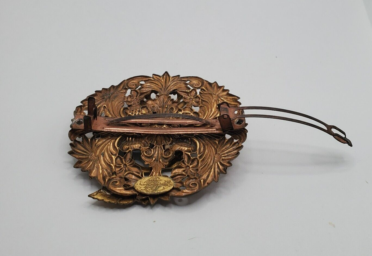 VINTAGE KIRKS FOLLY HAIR BARRETT PIN COPPER COLORED GRAPE 