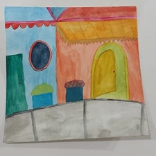 8x8 Inch Gouache Painting On Watercolor Paper Modern Art Title Spain Villa A1