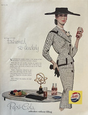 1956 Pepsi Cola Soda Refreshes Without Filling Fashioned Slenderly VTG Print Ad