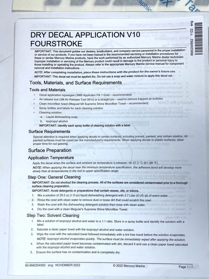 -NUEVO- Mercury Marine 37-8M0204797, Juego de calcomanías adhesivas - 400 HP, OEM Foto 2 de 4