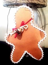 Gingerbread Man Fabric Foam Bell Christmas Tree Wire Ornament Handmade Primative