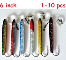 1-10 pcs 6" Mylar Rigged Cedar Plugs MAHI TUNA TROLLING Saltwater Lures