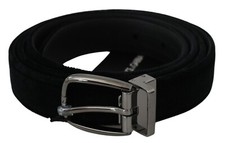 DOLCE & GABBANA Belt Black Velvet Silver Tone Metal Buckle Mens s. 115cm / 46in