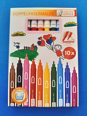 UNITED OFFICE * 10 DOPPELFASERMALER * Strichbreite 1mm + 4 mm