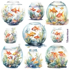 Violette Stickers - Goldfish Bowl - Fish - Pet - 1 Sticker Sheet - Stationary