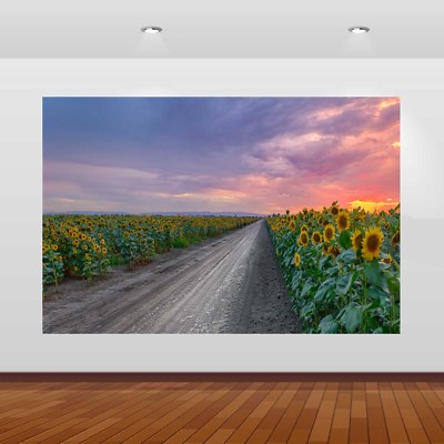  Sonnenblumenstraße lila Sonnenuntergang Wandansicht Aufkleber Poster Kunst Wandbild Abziehbild 1072