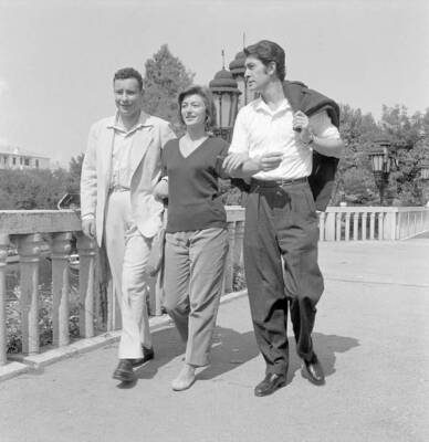 French actors Anouk Aimee Jean Claude Pascal walking together duri- Old Photo