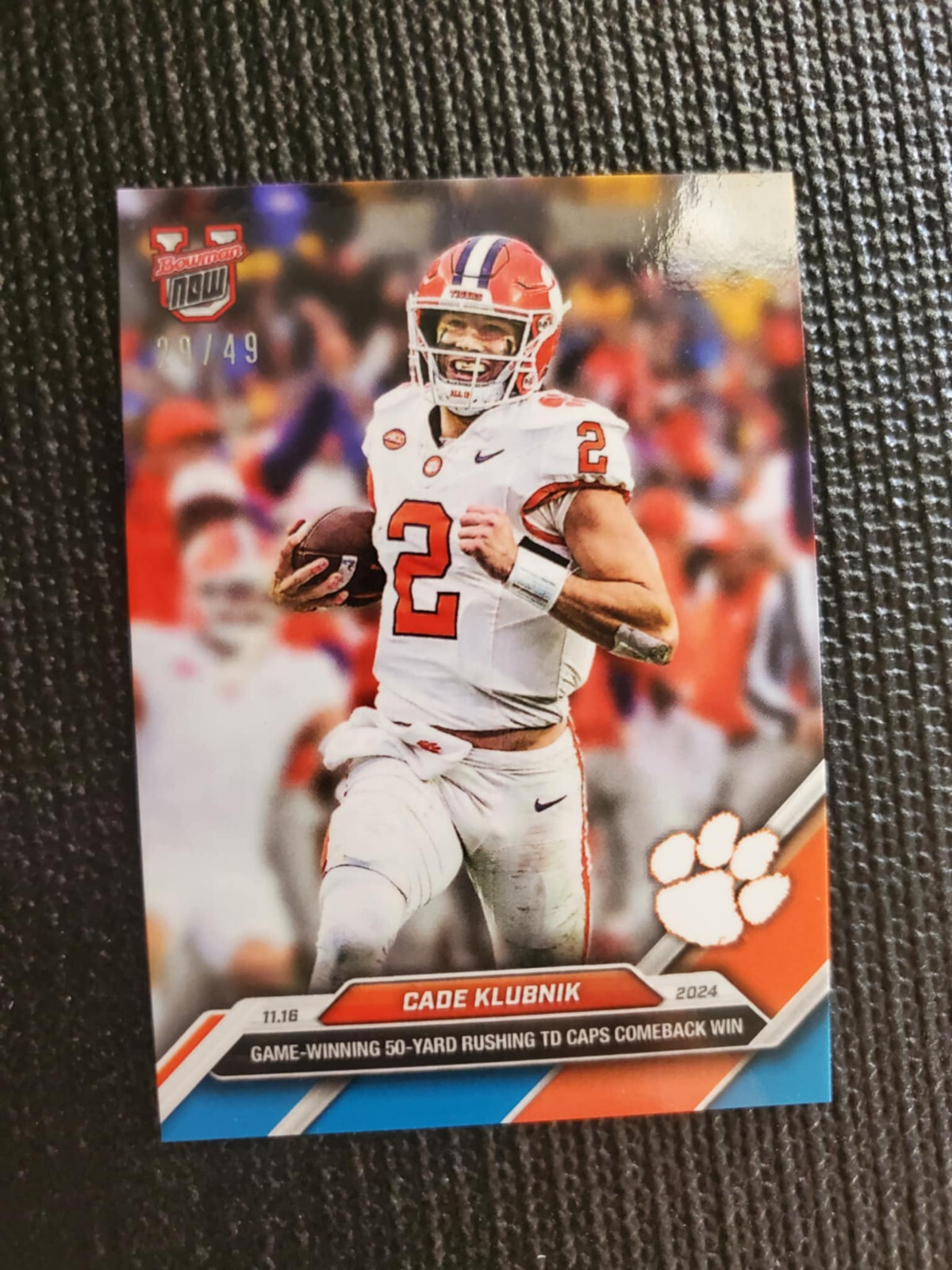 Cade Klubnik Clemson 2024 Bowman U NOW Football Card 42 Blue Parallel 29/49
