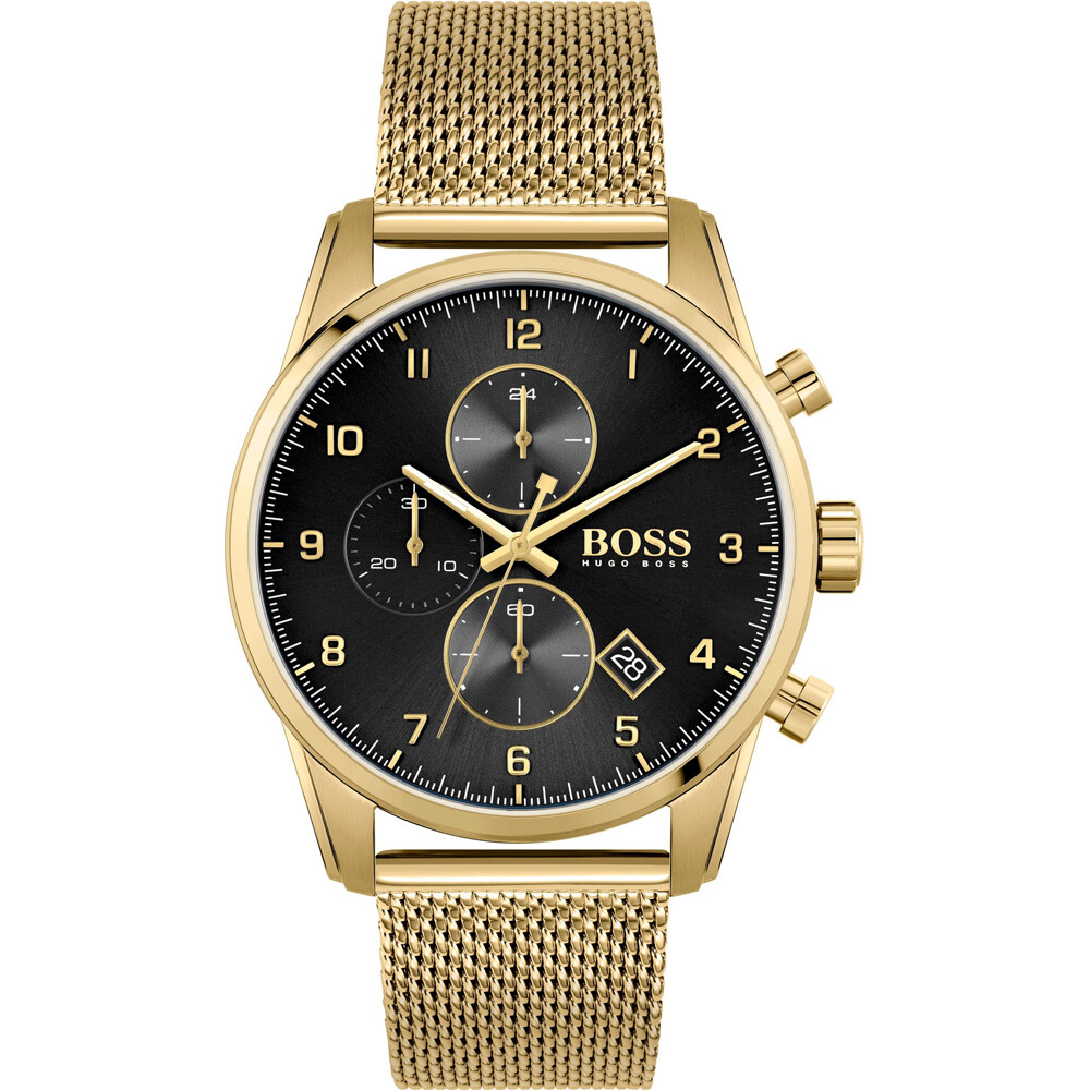 Orologio Uomo HUGO BOSS SKY MASTER 1513838 Chrono Acciaio Mesh Gold Dorato Nero